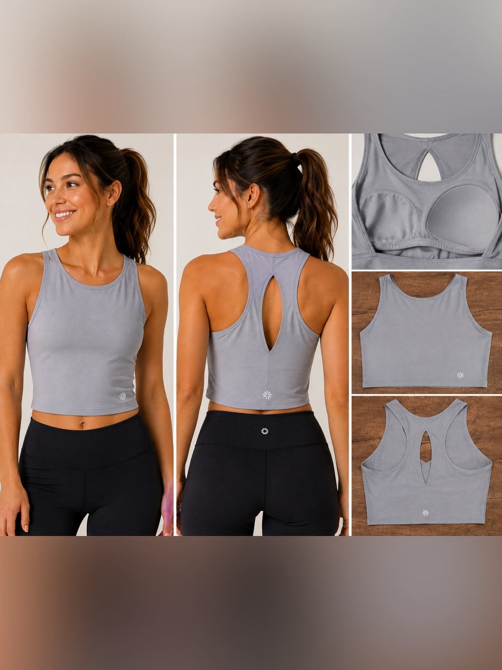 Athleta Gray Crop Tank Top Built In Bra Racerback Yoga Workout XS